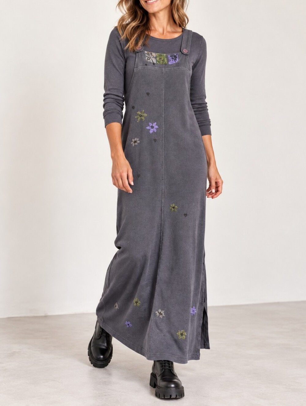 Vintage 90s Chalet 2-piece maxi dress set size Small Handpanted Whimsy Flowers